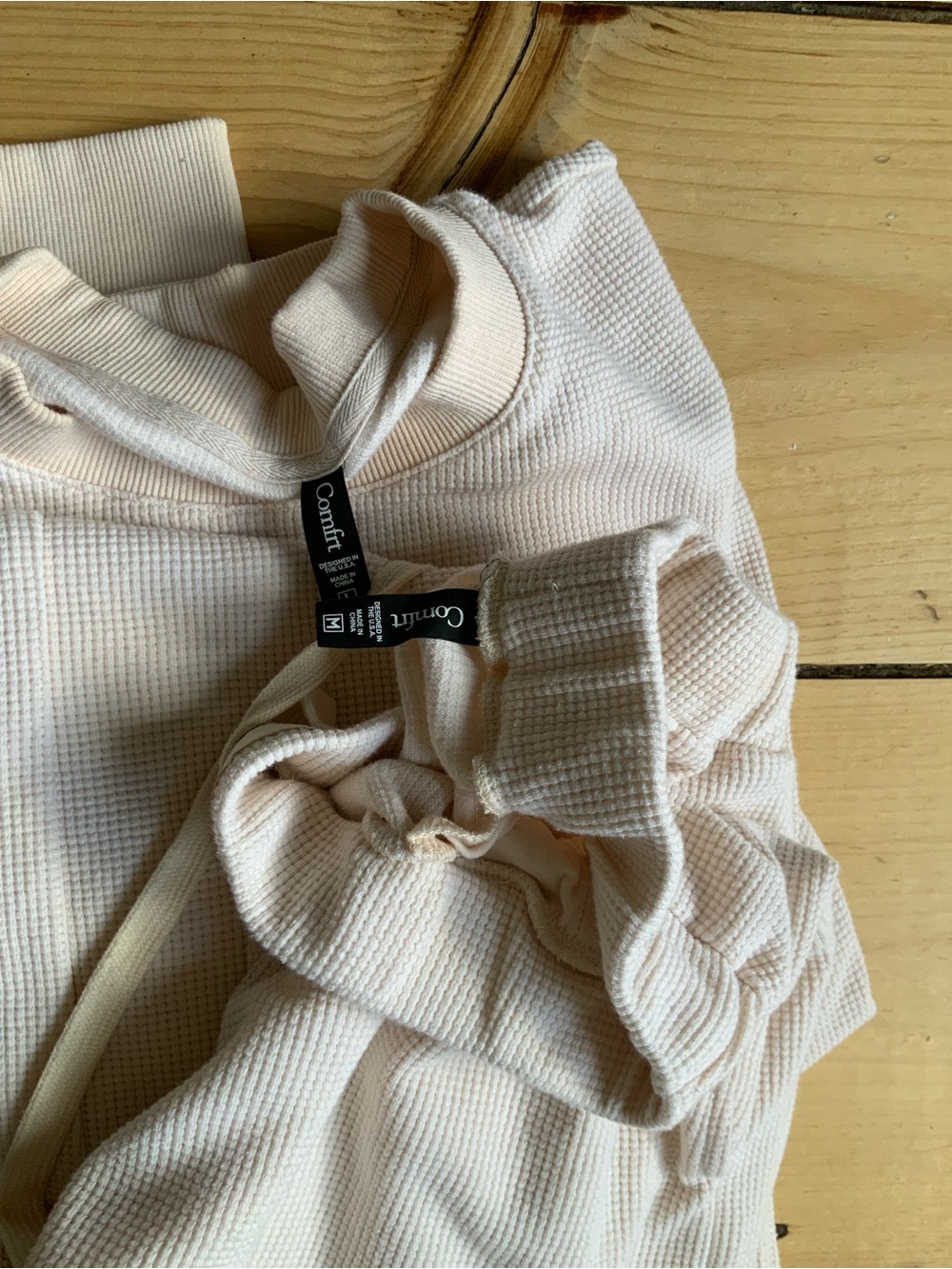 Ivory Waffle Lounge Wide-Leg Pant M top L - Picture 2 of 2